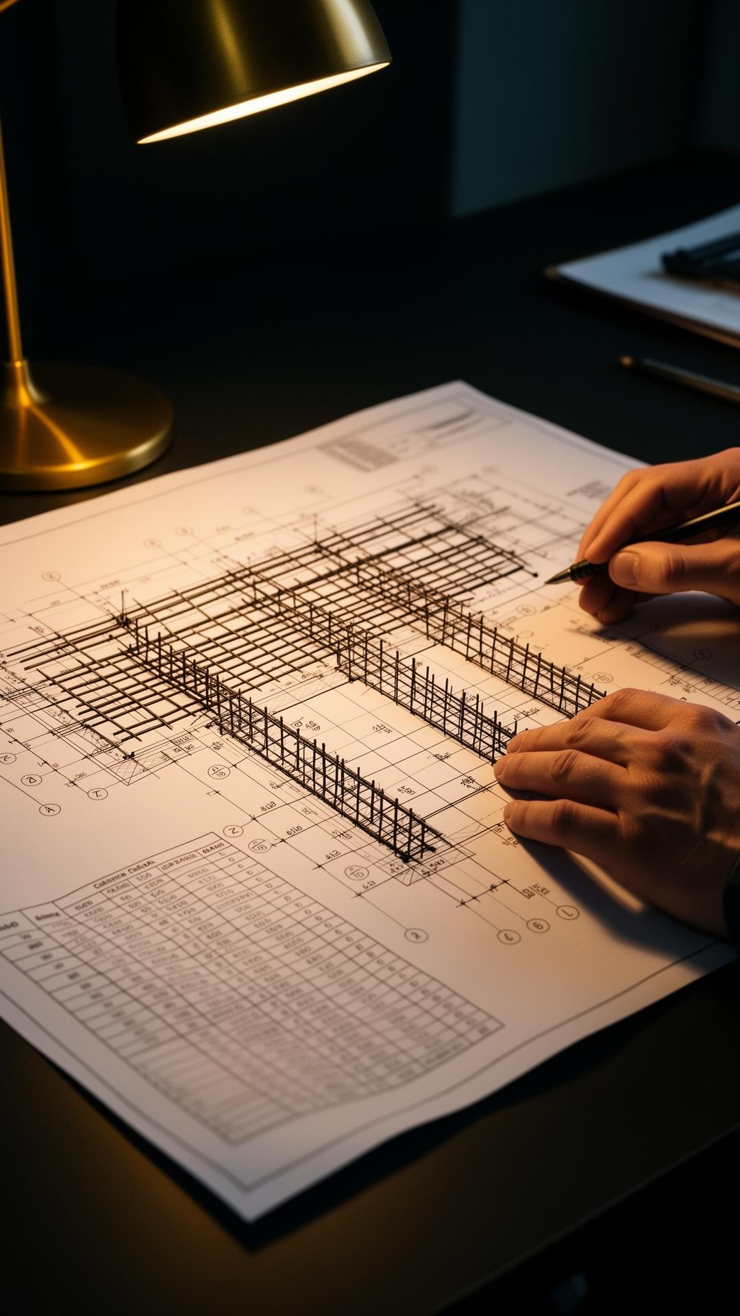 Engenheiro revisando detalhamento estrutural